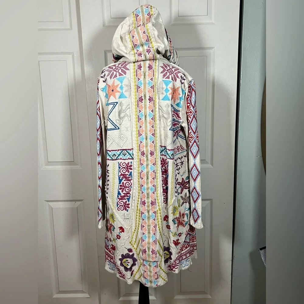 ๐ฆ Johnny Was BIYA Embroidered Hooded Boho Cardigan Jacket Ivory Festival, medium - Picture 7 of 14